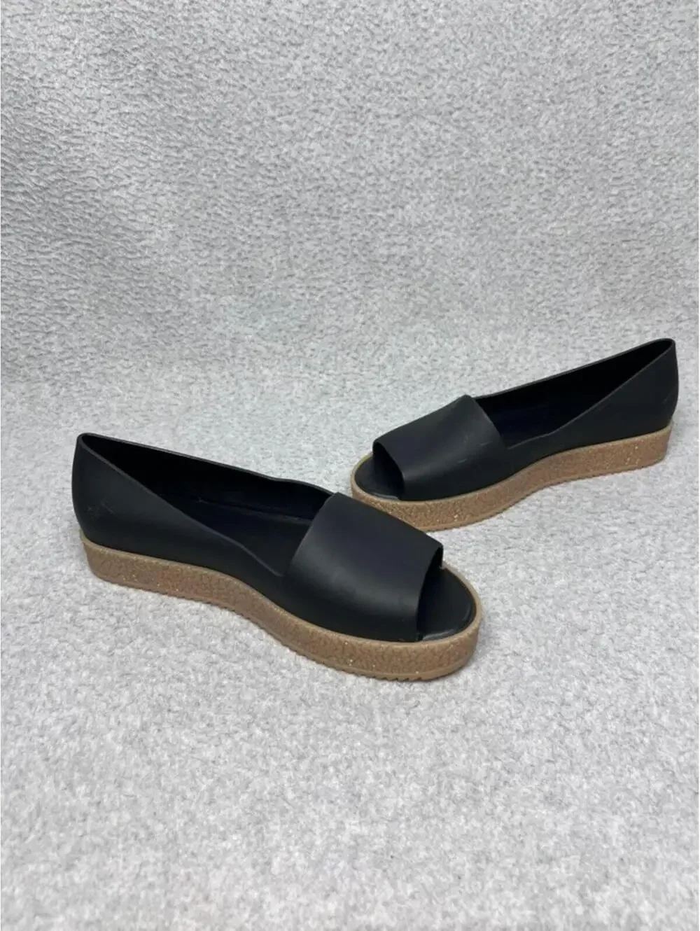 Melissa Black Platform Peep Toe Slip On Flats Eco Friendly Scented 8 US/39 EUR